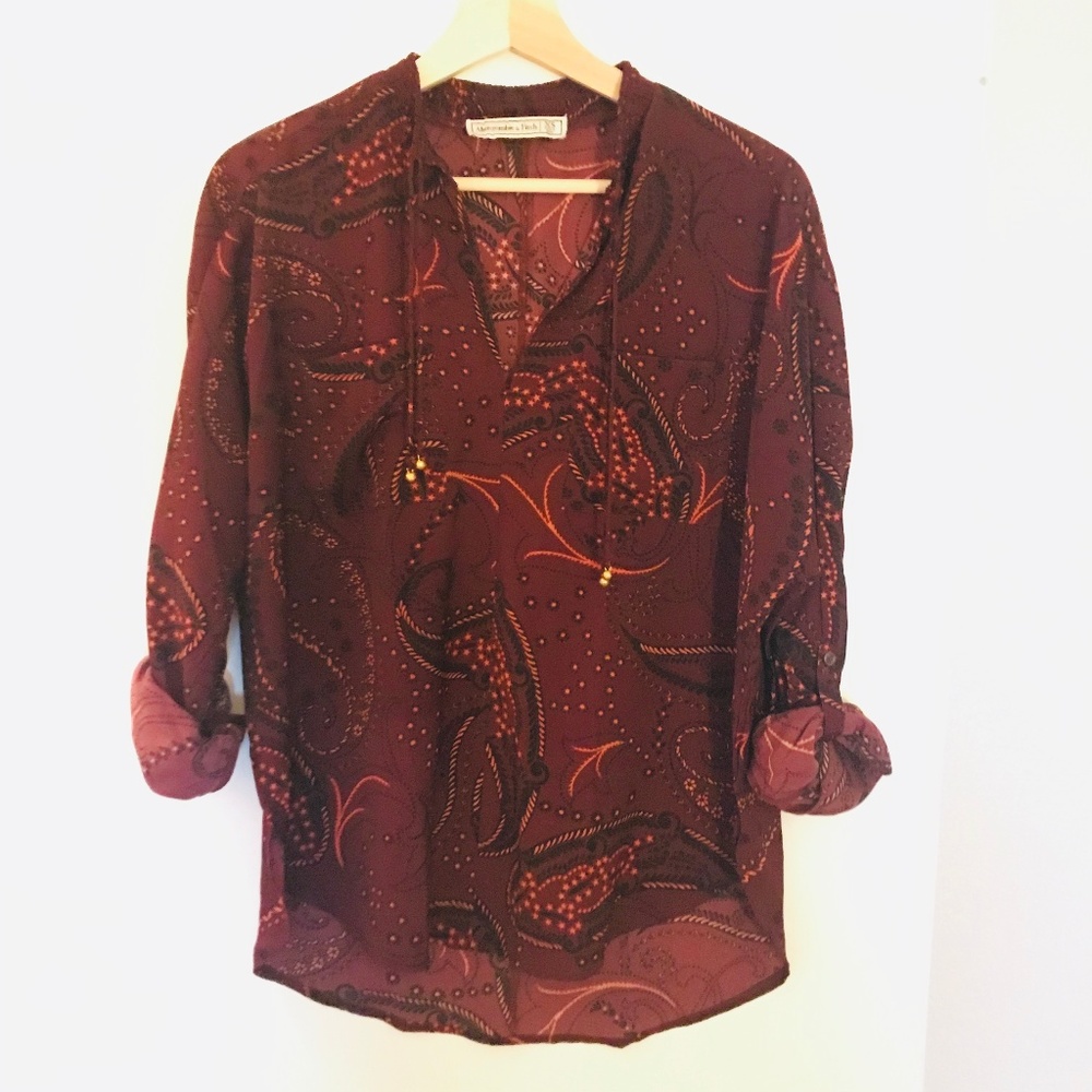 NEW Abercrombie Blouse Top Vneck Roll Tab Oversize